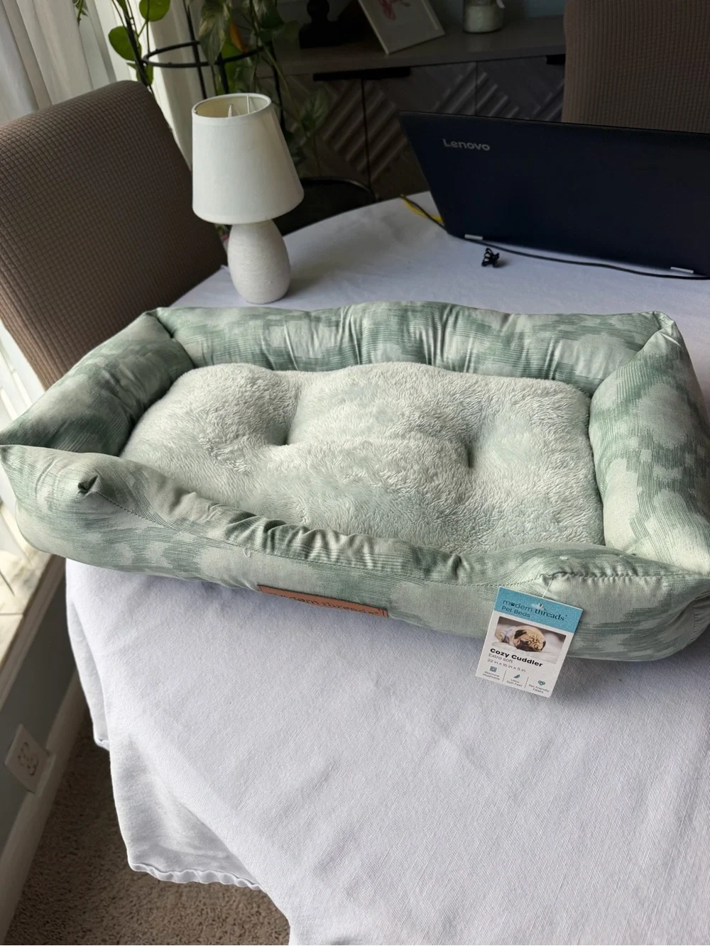 Boppy Sage Green Plush Pet Bed with Bolstered Sides